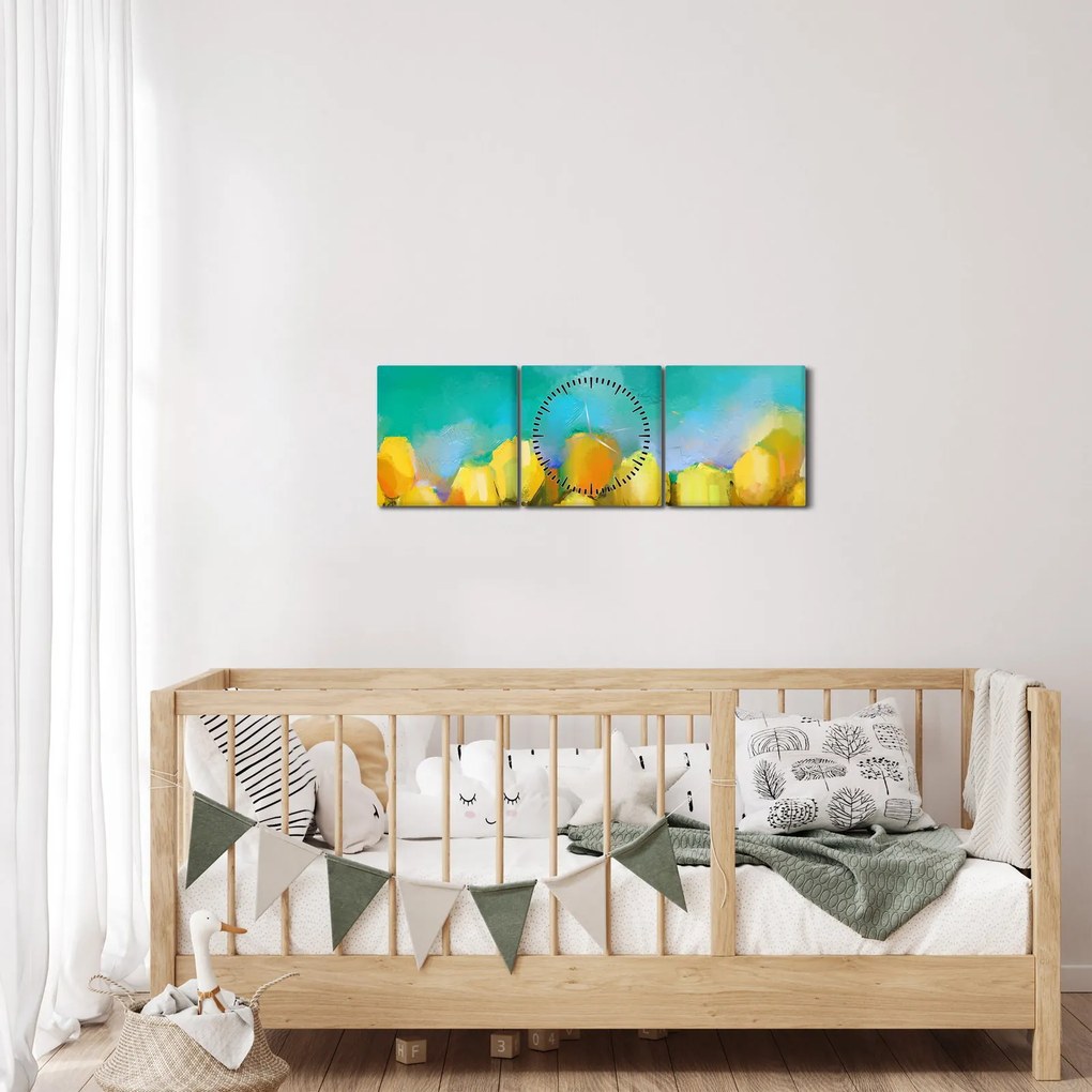 Tablou - Lalele galbene (cu ceas) (90x30 cm)