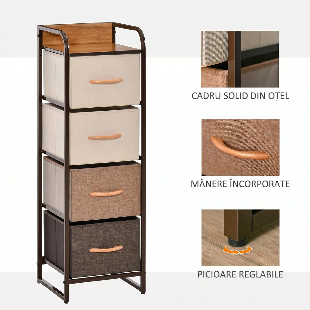 HOMCOM Comodă pentru Dormitor cu 4 Sertare Pliabile, Blat Superior din Lemn și Cadru Metalic 31x29x99 cm Multicolor | Aosom Romania