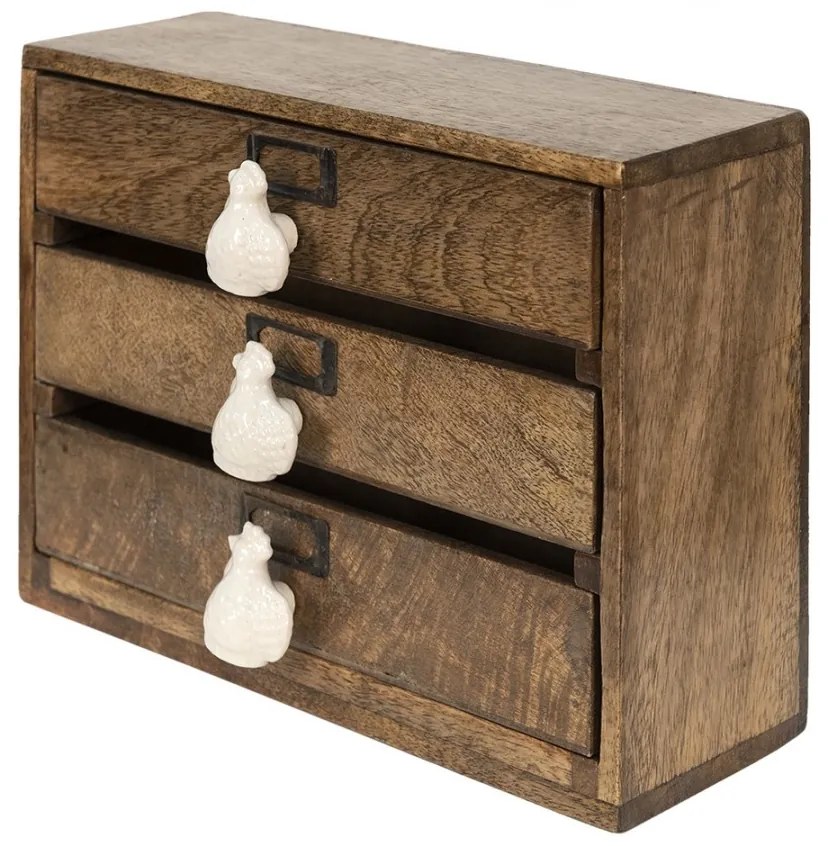 Organizator rustic cu 3 sertare, natur, din lemn, 29x14x22 cm