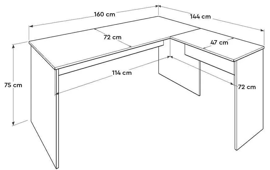 Birou Adore Rio Office, Interschimbabil, Masa de colt, 160 x 75 x 144 cm