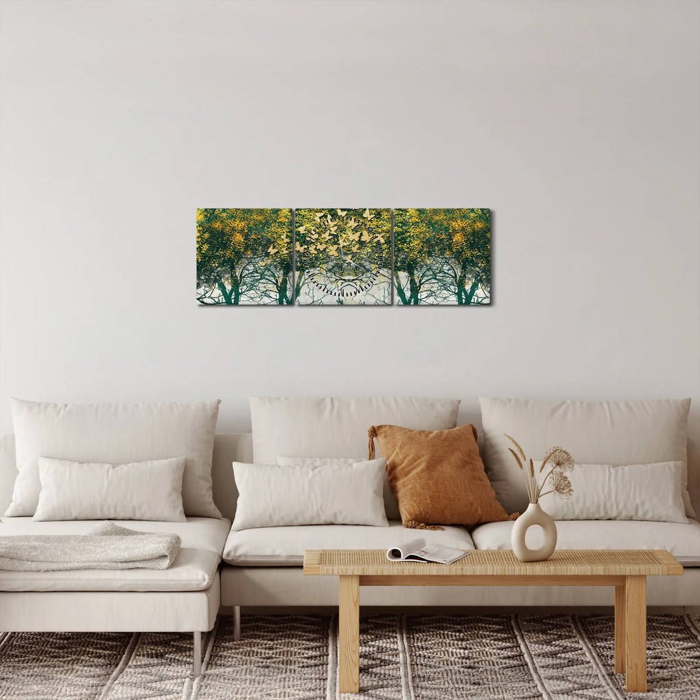 Tablou - Căprioare în pădurea verde (cu ceas) (90x30 cm)