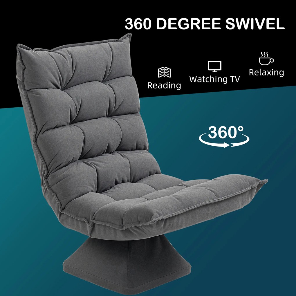 HOMCOM Fotoliu de Podea Relaxant Rotativ 360° cu Spătar Reglabil în 5 Poziții, 62x70x95 cm, Gri | Aosom Romania