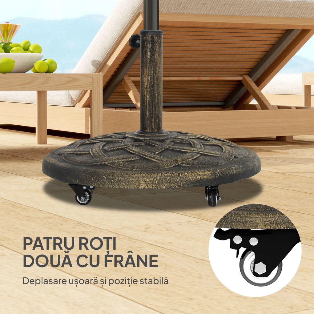 Outsunny Bază Rotundă pentru Umbrelă cu Roți, Bază Ponderată de 20 kg din Rășină, Suport pentru Umbrele de 3,3 cm/3,8 cm/4,8 cm pentru Exterior, Grădină, Piscină, Bronz | Aosom Romania