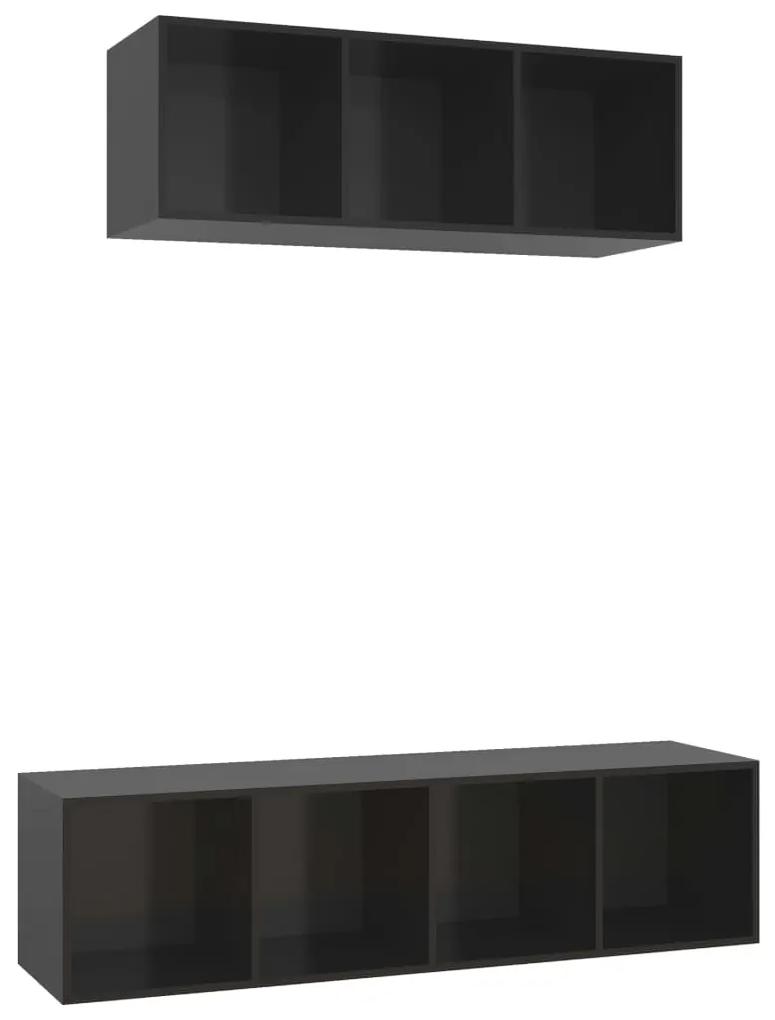 3079797 vidaXL Set de dulapuri TV, 2 piese, negru extralucios, lemn prelucrat