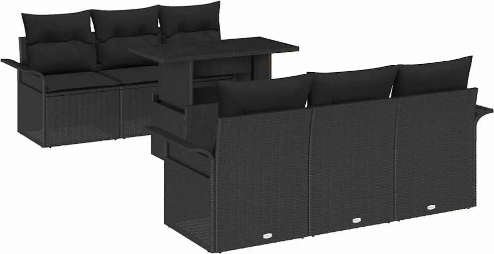 vidaXL Set de canapele pentru grădină cu pernă 7 pcs Negru poliratan