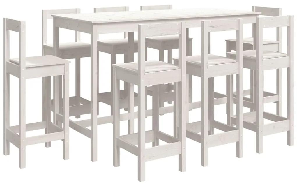 Set mobilier de bar, 9 piese, alb, lemn masiv de pin