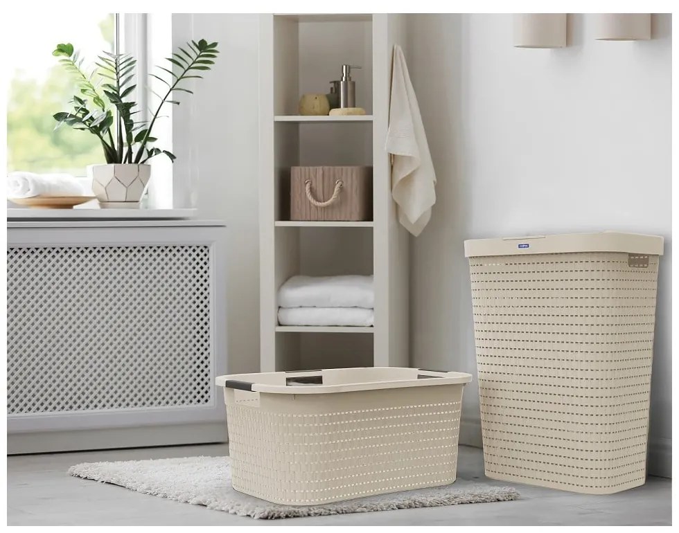 Coș de rufe din plastic bej 55 l Country - Rotho
