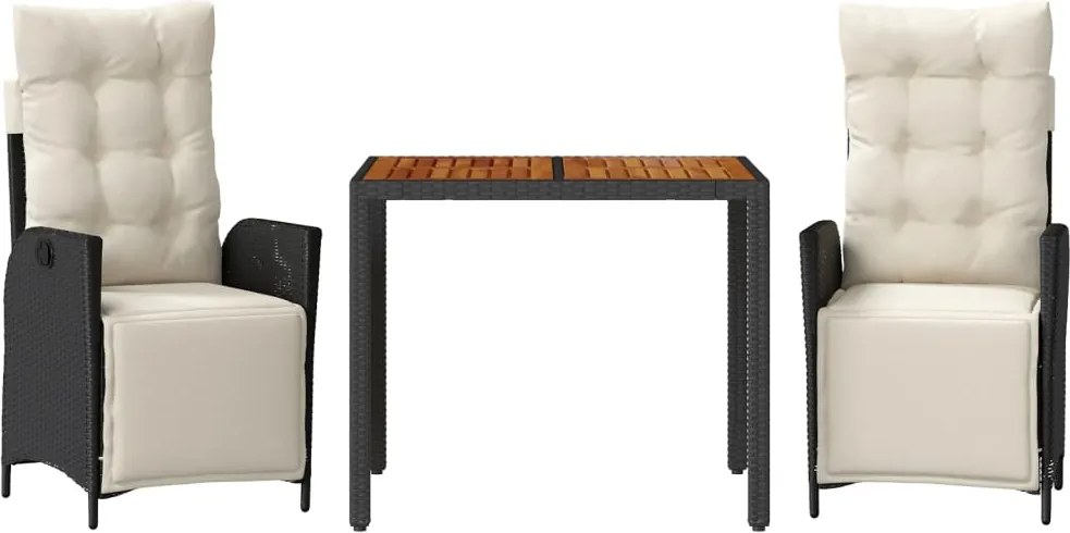 vidaXL Set mobilier de grădină cu perne, 3 piese, negru, poliratan