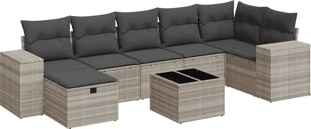 vidaXL Set mobilier de grădină cu perne, 8 piese gri deschis poliratan