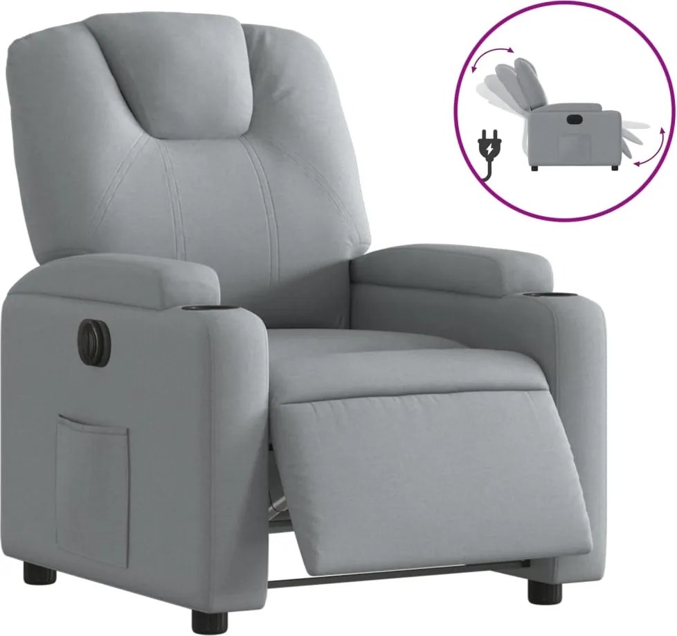 vidaXL Fotoliu rabatabil electric, gri deschis, textil