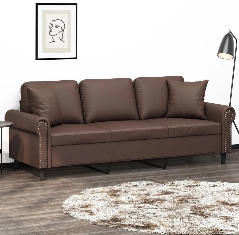 3153181 vidaXL Canapea cu 3 locuri, perne&pernuțe maro 180 cm piele ecologică