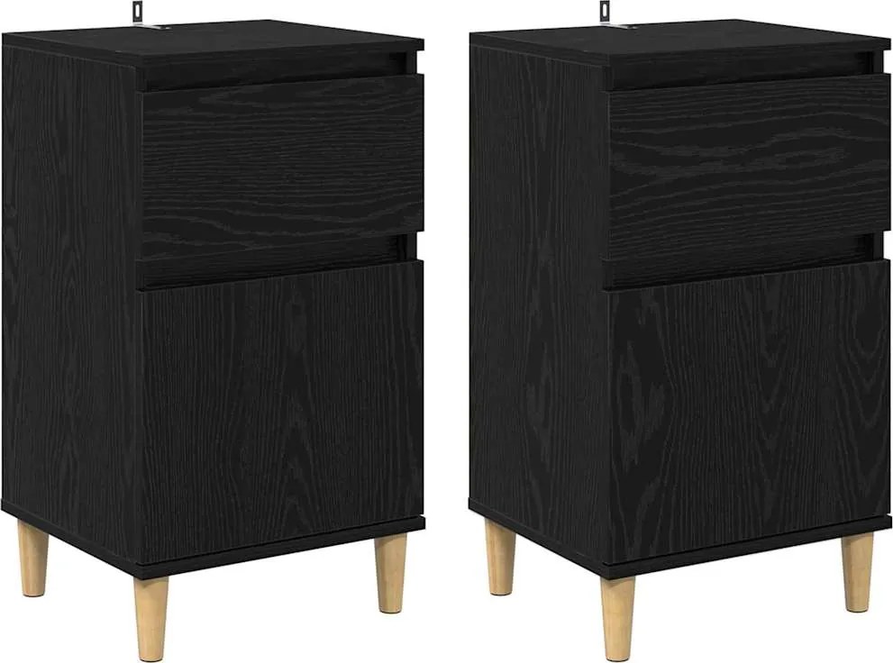 vidaXL Dulap de noapte cu sertar 2 pcs Stejar Negru 40 x 35 x 70 cm