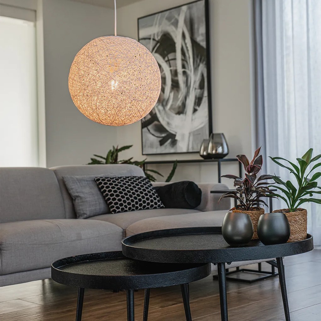 Lampă suspendată rustică albă 35 cm - Corda