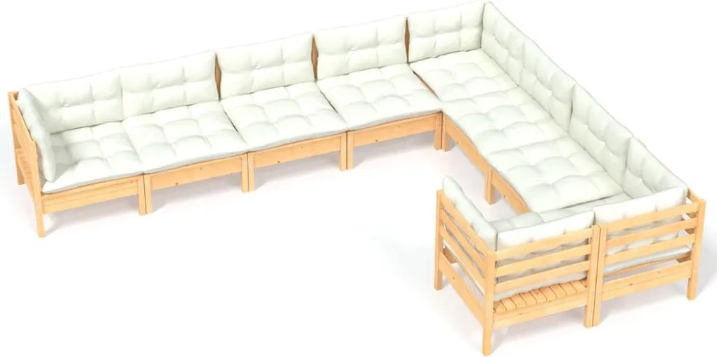 vidaXL Set mobilier grădină cu perne, 9 piese, crem, lemn de pin