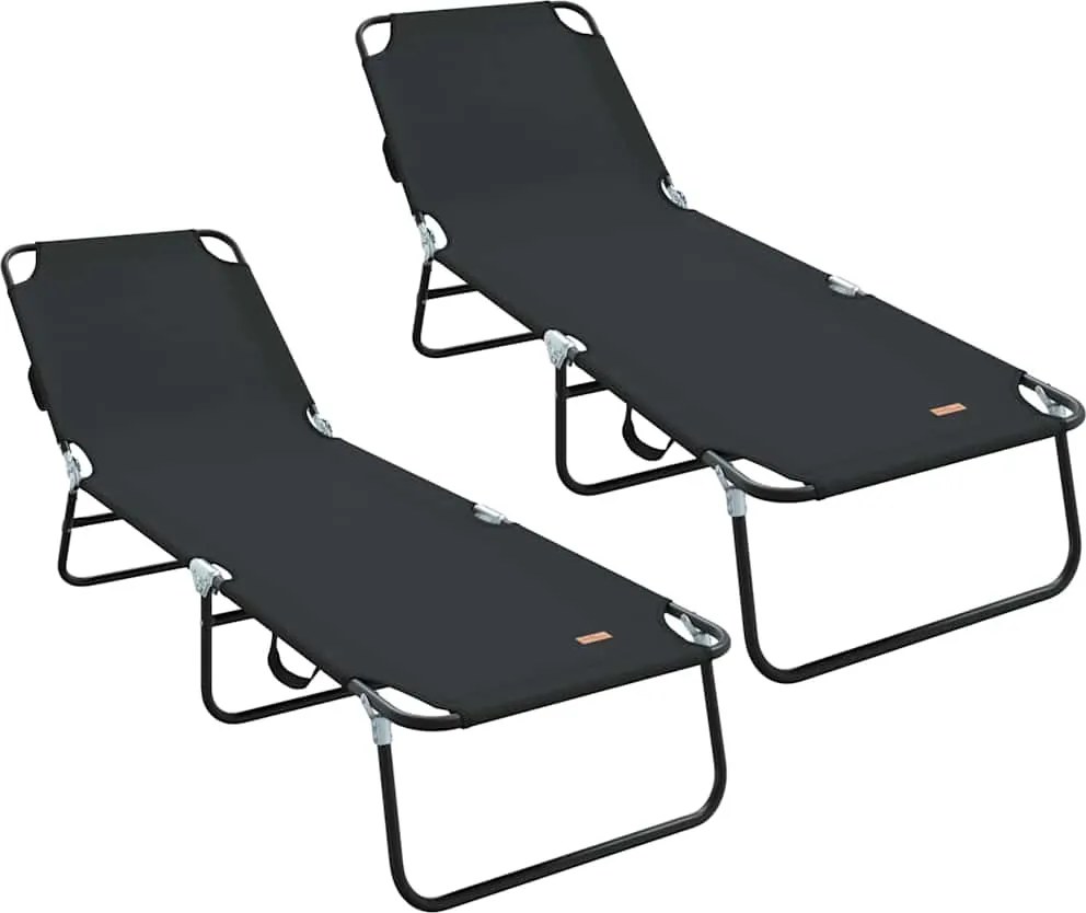 vidaXL Șezlong pliabil 2 pcs Negru 188 x 57 x 86,5 cm Poliester