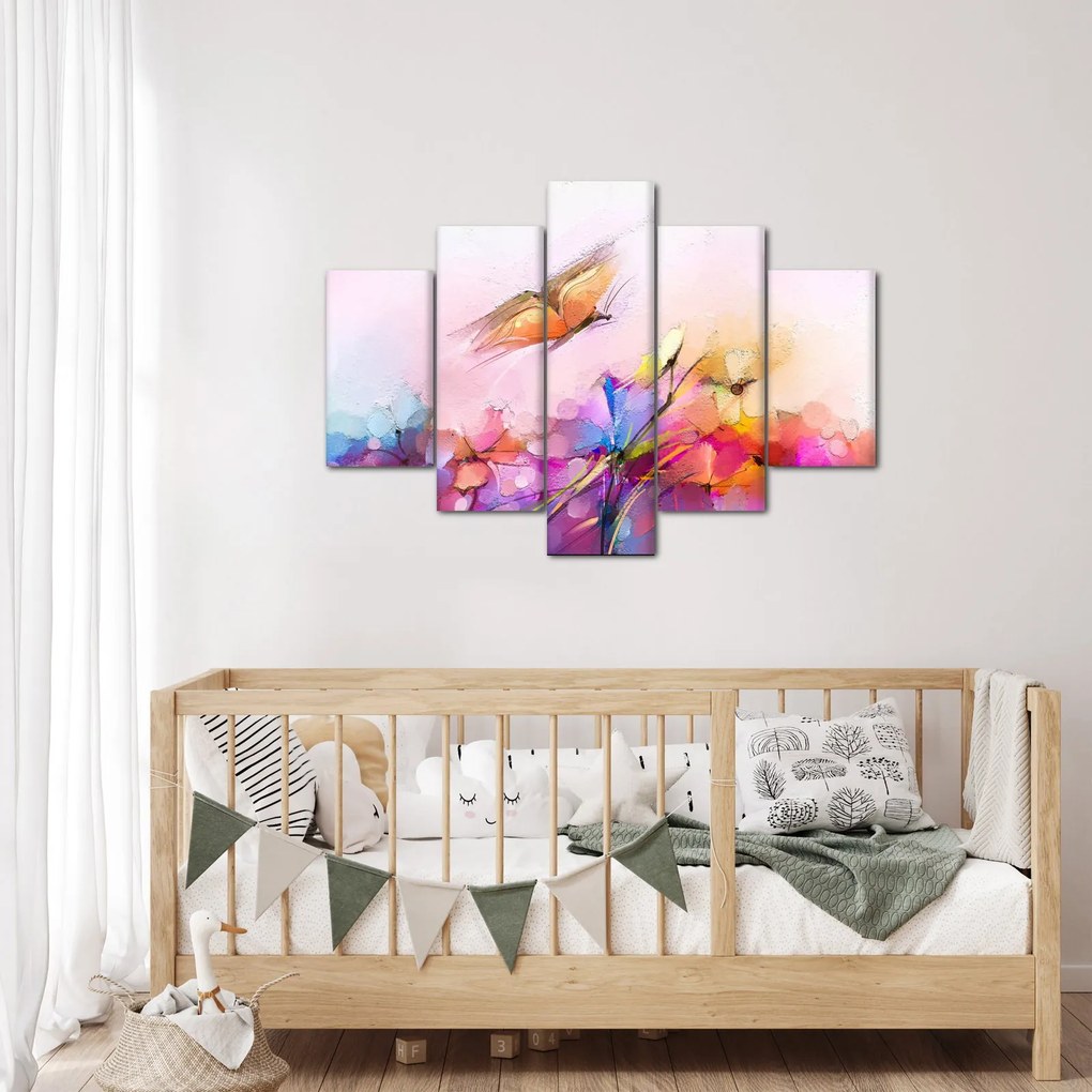 Tablou - Fluture asupra florilor, abstracție (150x105 cm)