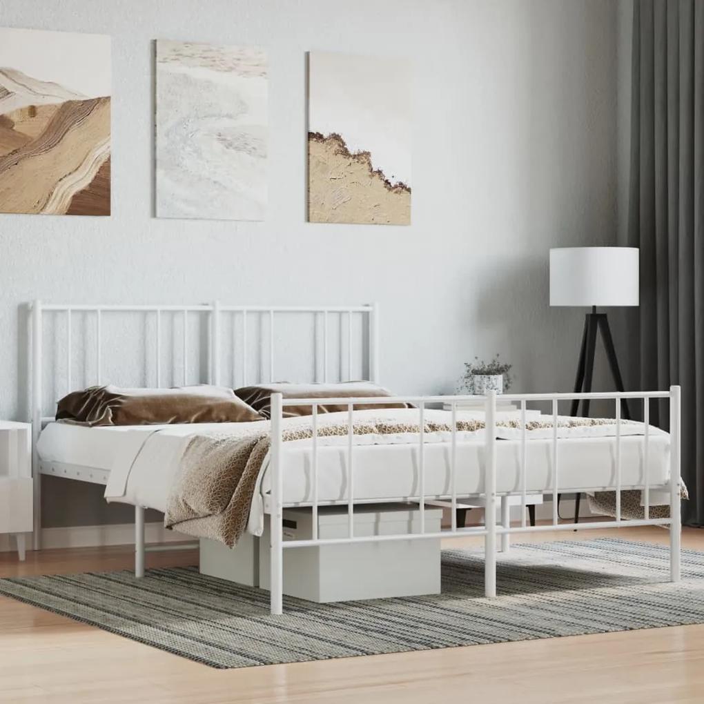 352549 vidaXL Cadru de pat metalic cu tăblie, alb, 150x200 cm