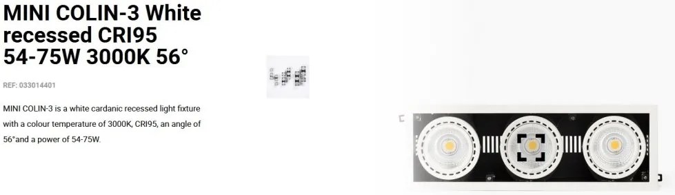 Spot LED incastrabil MINI COLIN-3 White recessed CRI95 54-75W 3000K 56°