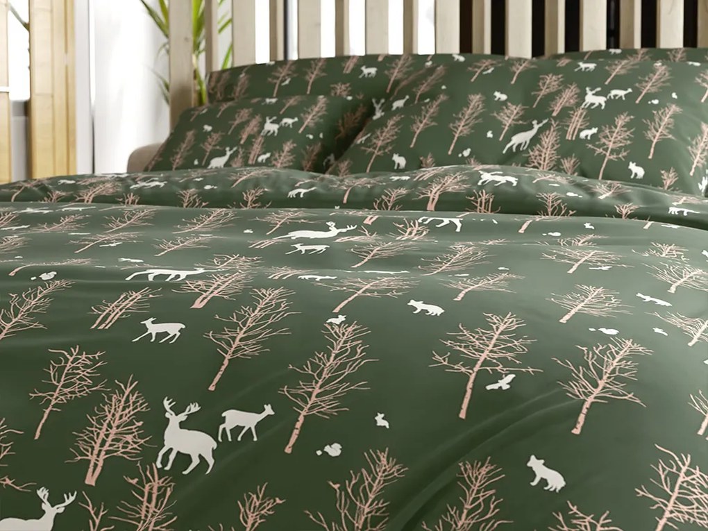 Lenjerie de pat din microfibra OAK DEER verde inchis Dimensiune lenjerie de pat: 2 buc 70 x 90 cm | 200 x 220 cm