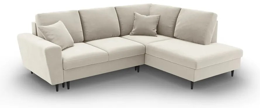 Colțar bej extensibil, cu spațiu de depozitare cu tapițerie din catifea (cu colț pe partea dreaptă-în formă de ”L”) Kyoto – Cosmopolitan Design