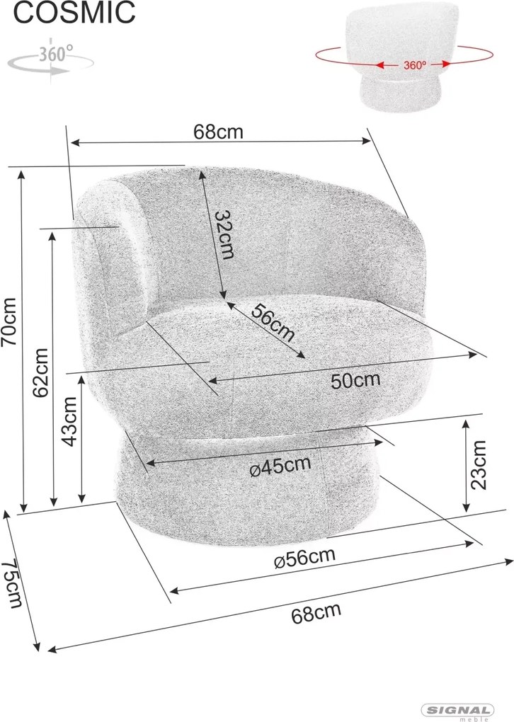 Fotoliu design rotativ COSMIC RAVEN, gri