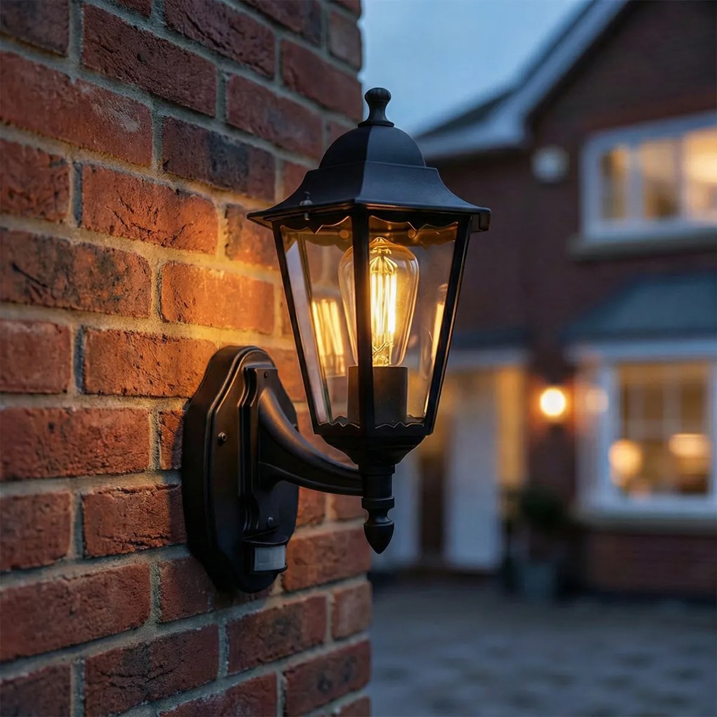 Lămpi de perete exterioare negre cu senzor de mișcare IP44 - New Orleans up