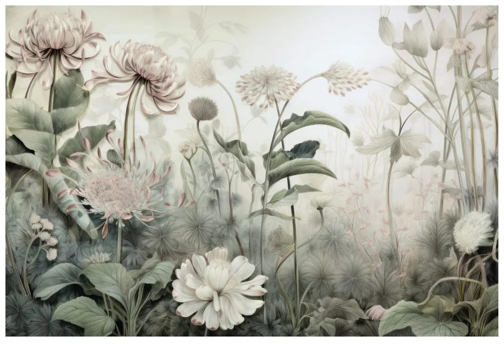 Tapet autoadeziv flori acoperite de natură cu contrastul bej