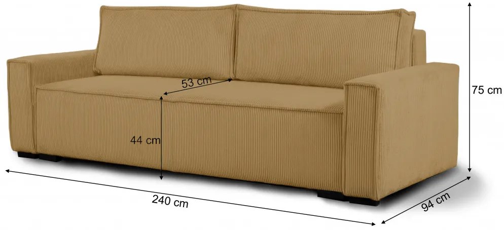 Canapea extensibila cu trei locuri cu taburet SMART SET, mustar