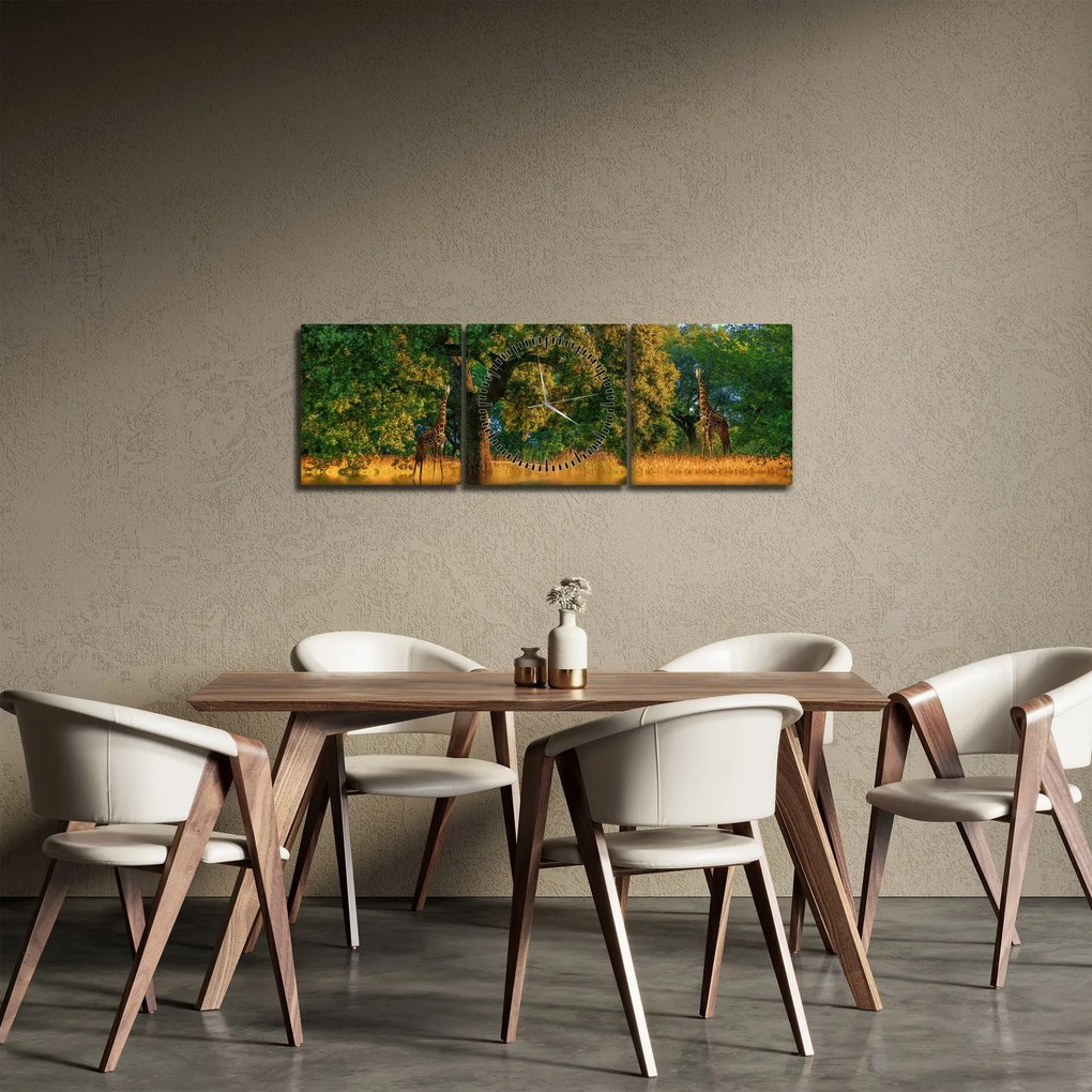 Tablou cu girafe în natură (cu ceas) (90x30 cm)
