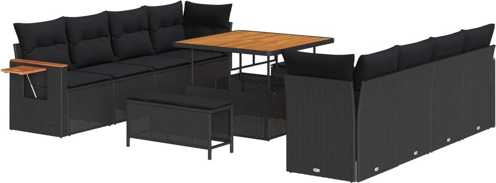 vidaXL Set de canapele pentru grădină cu pernă 12 pcs Negru poliratan