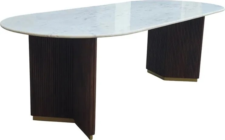 Masa ovala GATSBY 240cm lemn de mango, blat marmura alba