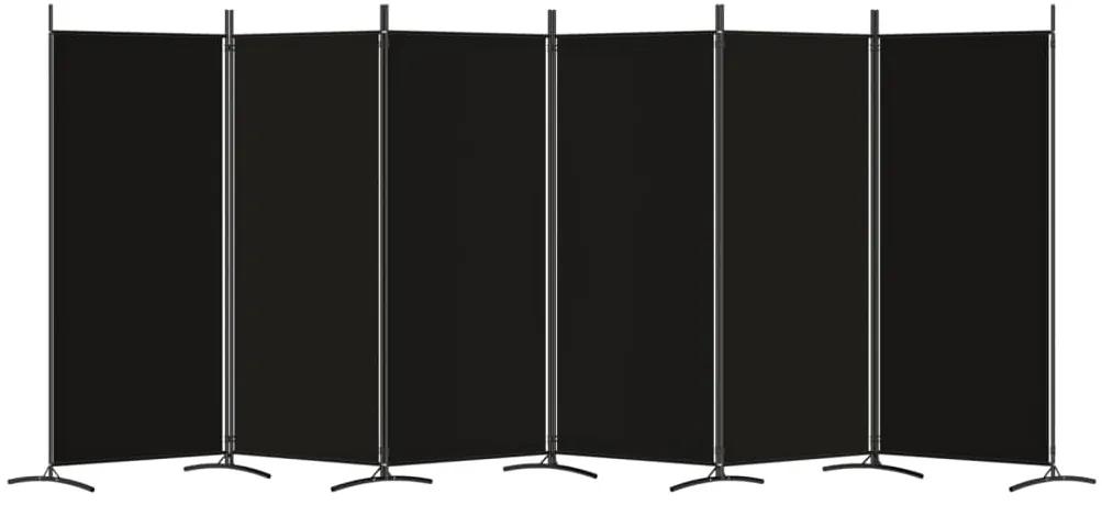 Paravan de camera cu 6 panouri, negru, 520x180 cm, textil
