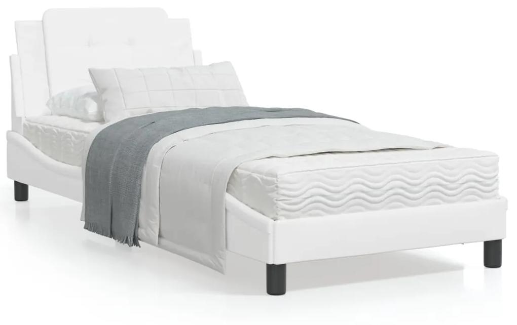 3208150 vidaXL Cadru de pat cu tăblie, alb, 90x190 cm, piele ecologică