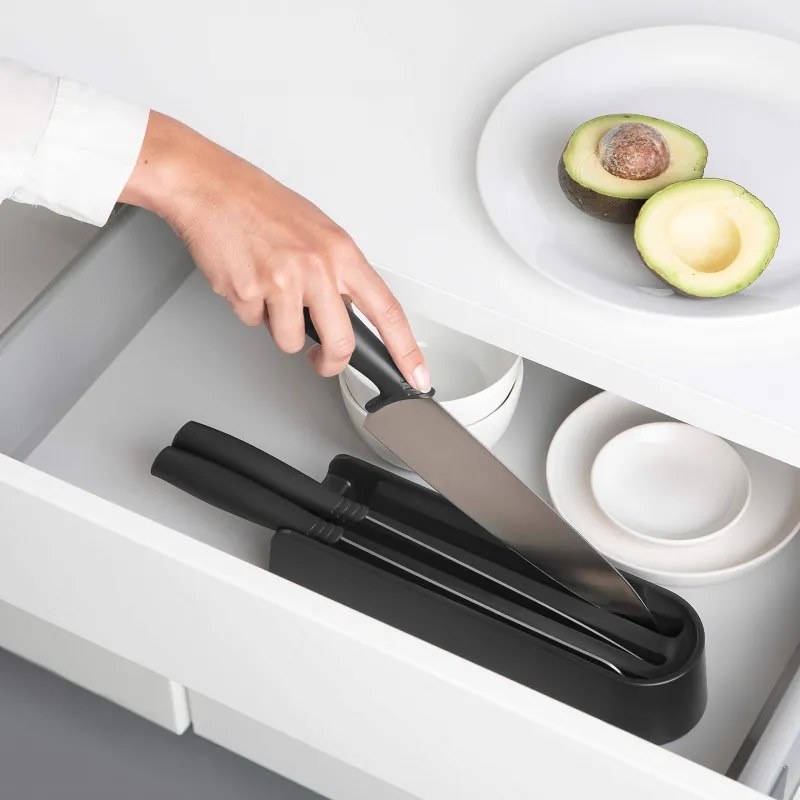 Set de 3 cutite Brabantia Tasty+ 1001176, Otel calit, Rezistent la zgarieturi si coroziune, Gri inchis
