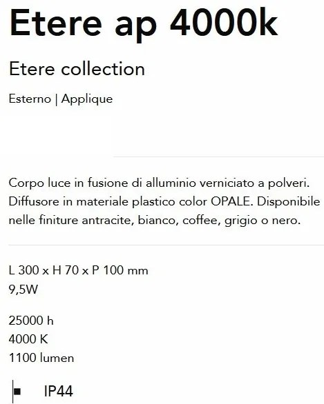 Aplica LED Exterior, Negru, Protectie IP44, Etere ap 4000k
