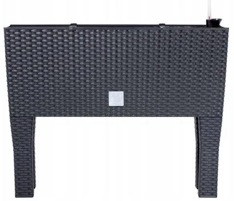 Jardiniera decorativa, cu picioare, sistem irigare, imitatie ratan, antracit, 30 L, 60x25x46 cm, Rato Case High