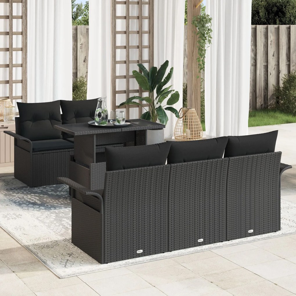 vidaXL Set de canapea de grădină cu 6 piese și perne, din rattan sintetic negru