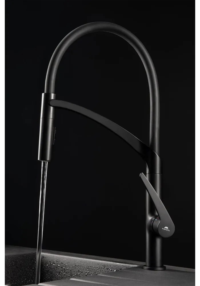 Baterie bucatarie cu pipa flexibila Rubineta Ultima finisaj negru mat