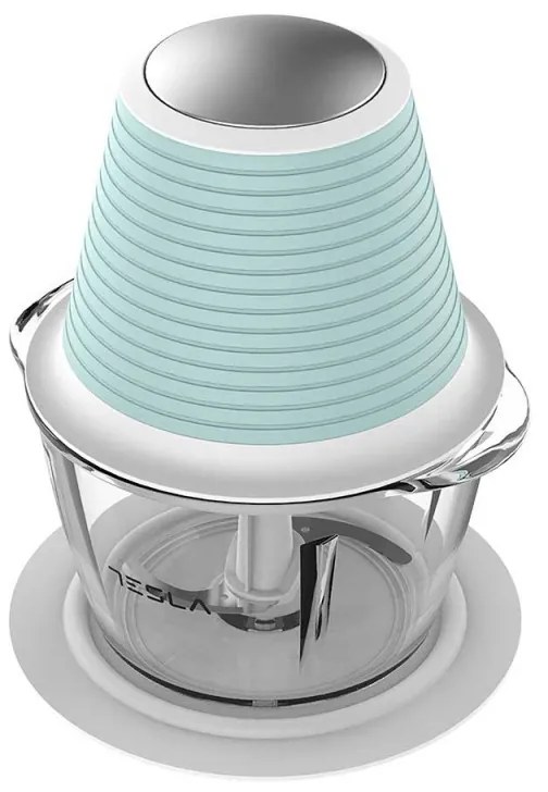 Tocator electric de alimente Tesla FC510BWS, 350 W, 1 L, Sticla, Lama dubla, Alb/Menta