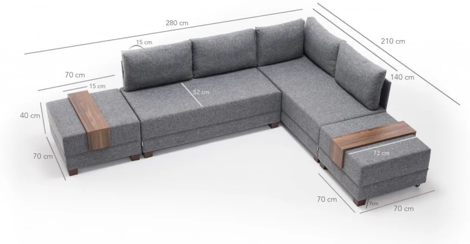 Coltar Extensibil Fly Corner Sofa Bed Right, Gri