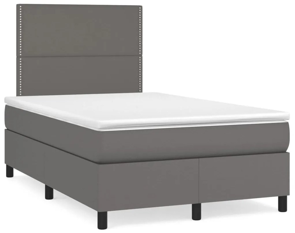3142777 vidaXL Pat box spring cu saltea, gri, 120x200 cm, piele ecologică