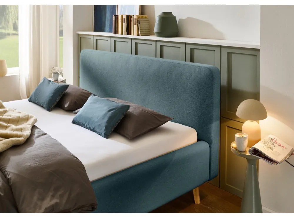 Pat albastru tapițat fără somieră 120x200 cm Mattis – Meise Möbel