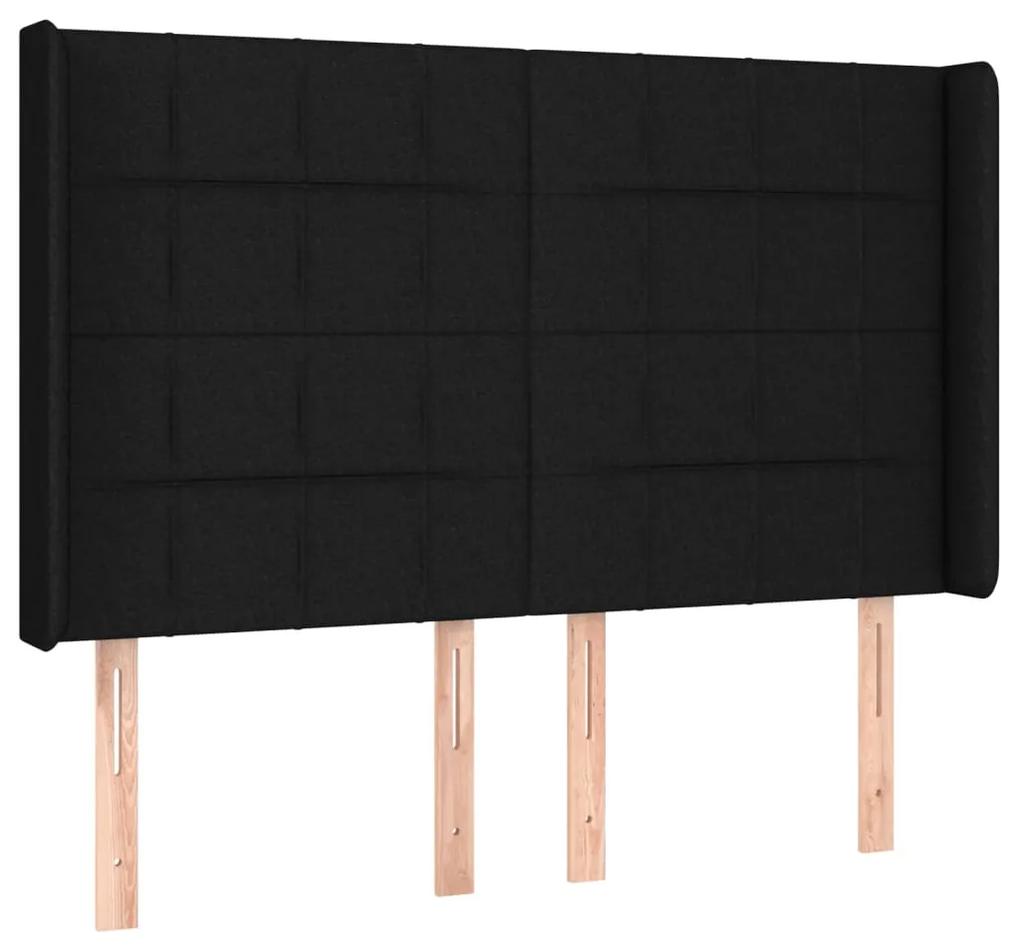 Pat cu arcuri, saltea si LED, negru, 140x200 cm, textil Negru, 140 x 200 cm, Cu blocuri patrate