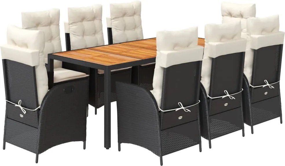 vidaXL Set mobilier de grădină cu perne, 9 piese, negru, poliratan