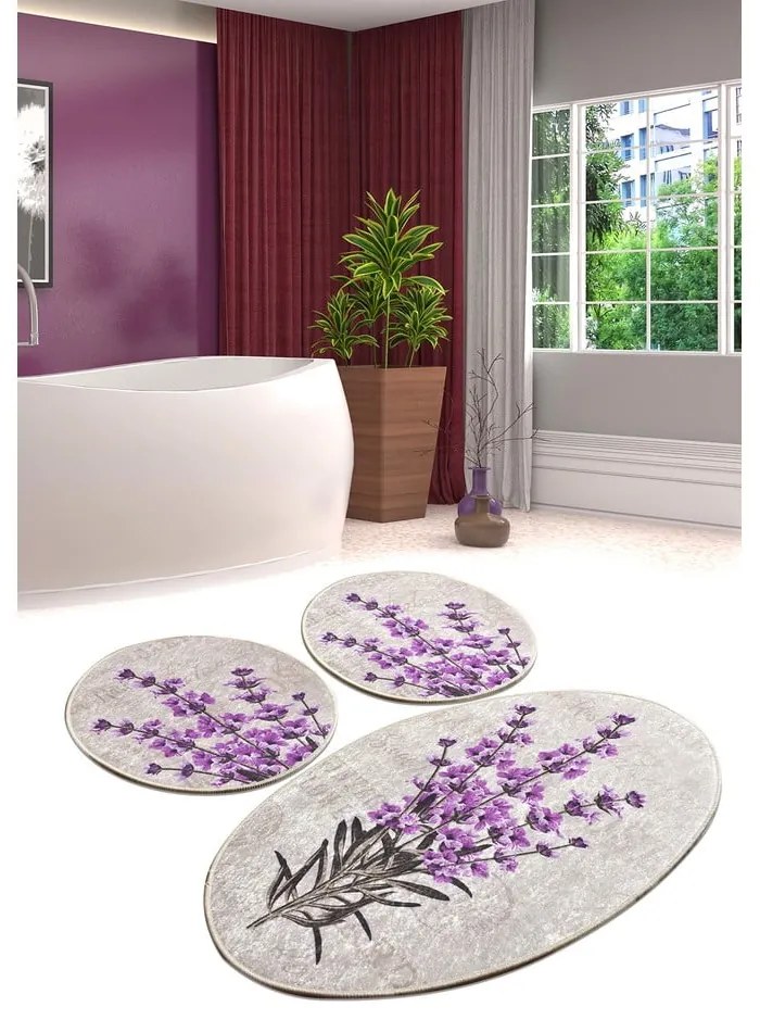Covorașe de baie mov-bej 3 buc. 60x100 cm Lavender – Foutastic