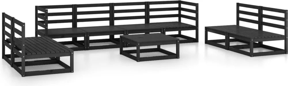 vidaXL Set mobilier de grădină, 9 piese, negru, lemn masiv de pin