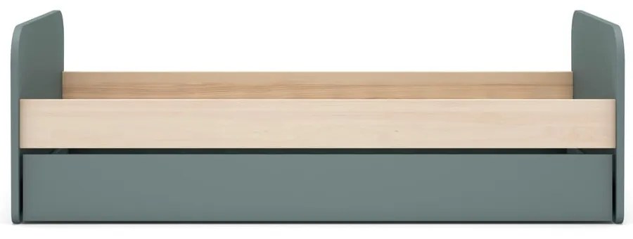 Pat pentru copii verde prăfuit cu extensie suplimentară cu aspect de lemn de pin cu spațiu de depozitare cu somieră 90x200 cm Esteban – Marckeric