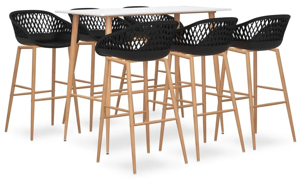vidaXL Set mobilier de bar, 7 piese, alb și negru