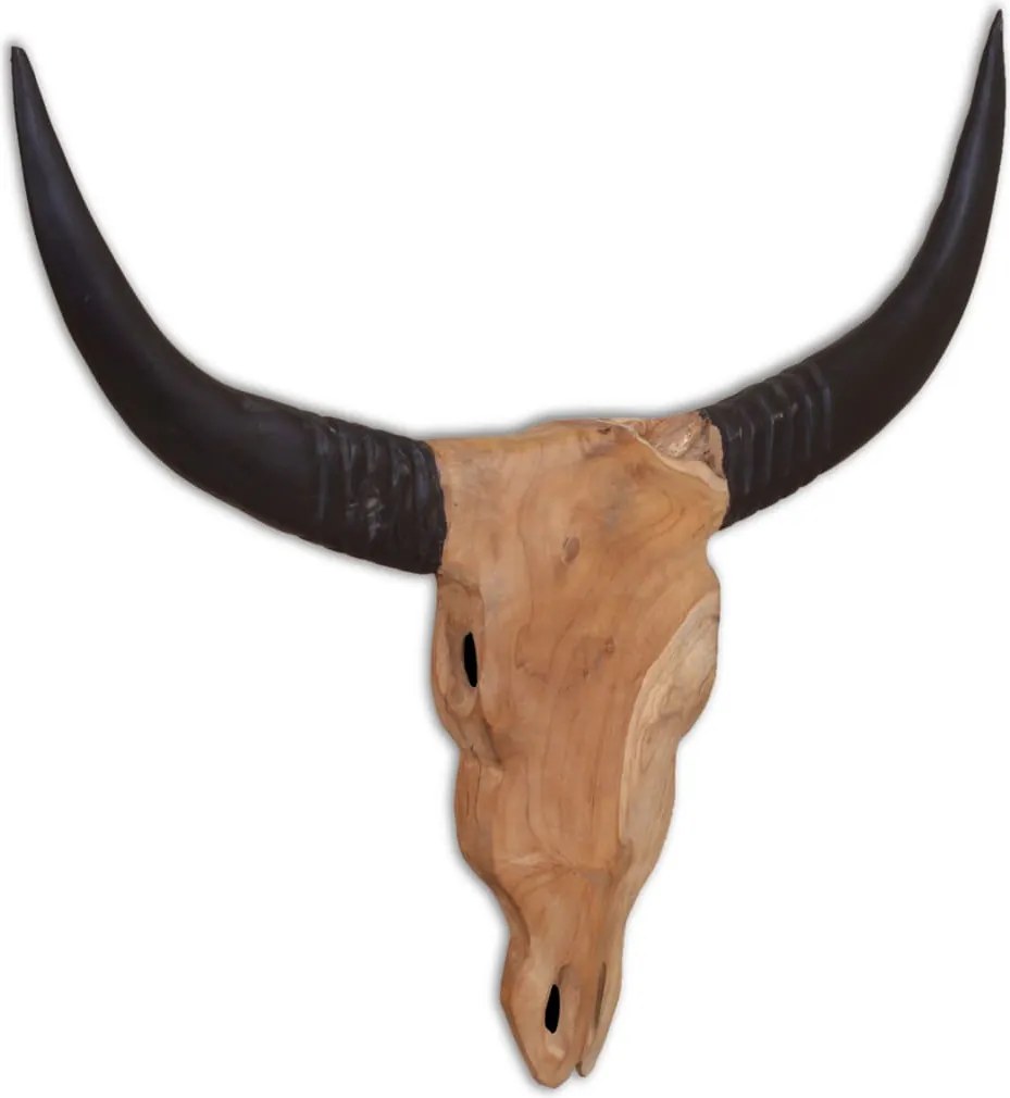 vidaXL Sculptură craniu de taur montaj pe perete 69x6x60 cm lemn tec