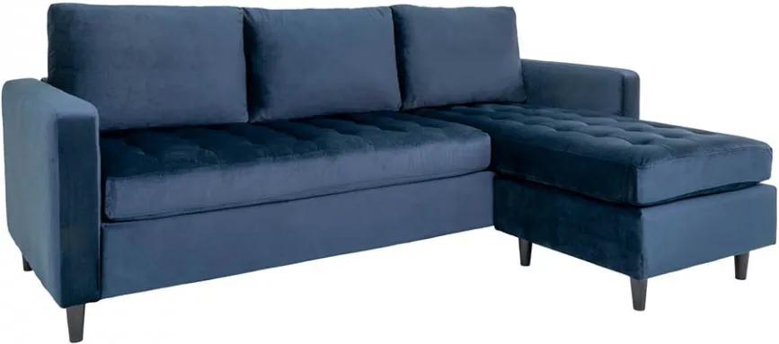 Canapea cu colt albastra din catifea si lemn de fag 219 cm Firenze Right House Nordic